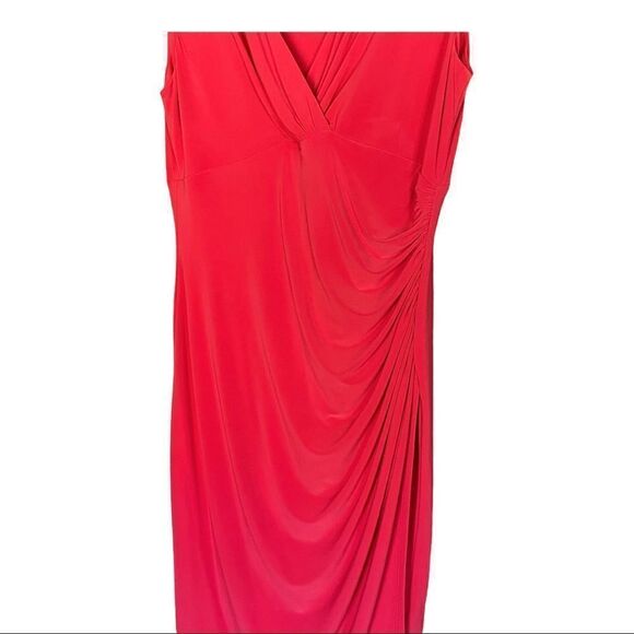 LAUREN Ralph Lauren Dress Sleeveless Jersey Red Ruched Faux Wrap Womens 14 - Picture 3 of 10